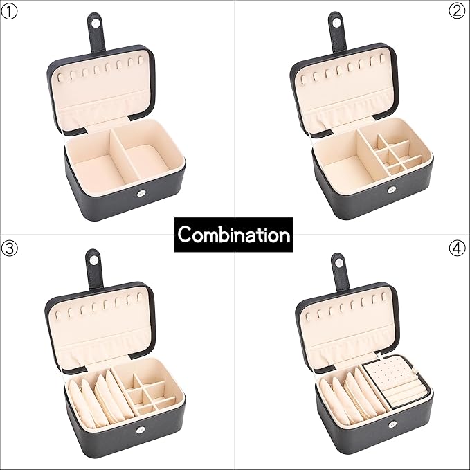 2 Layer Portable Jewelry Box, Large Jewelry Travel Case with 4 Jewelry Pouches, Medium Size Jewelry Organizer Box for Earrings, Necklaces, Bracelets (black)