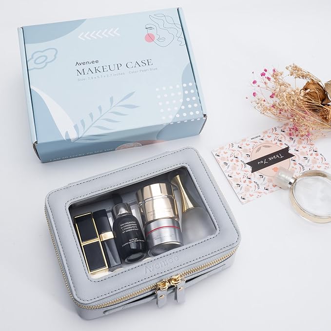 Aveniee Clear Makeup Bag Organizer, Travel Toiletry Bag for Women, Waterproof Cosmetic Pouch with Zippers,Car Organizers and Storage Case for Accessories,Blue