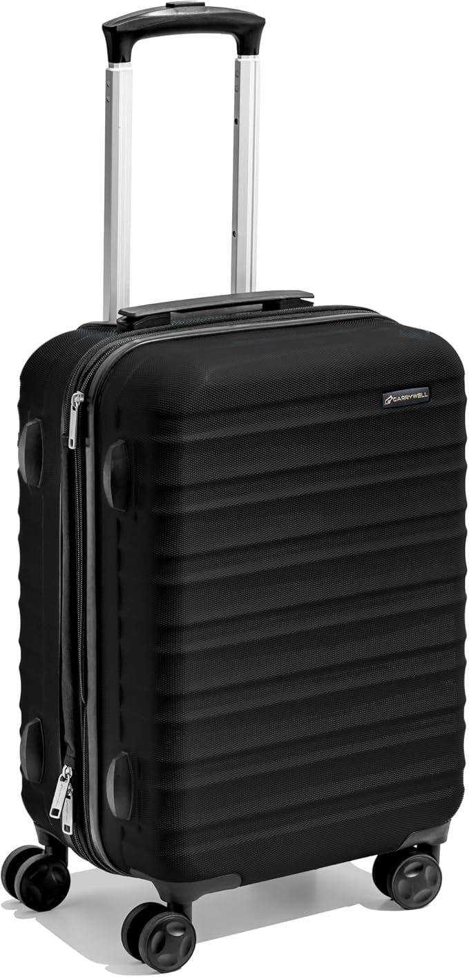 (Not Made In China) Carry-On Luggage Hardside Spinner, 4 Wheels, Lightweight and Expandable 22 Inch Suitcase Rolling Carryon (Black)