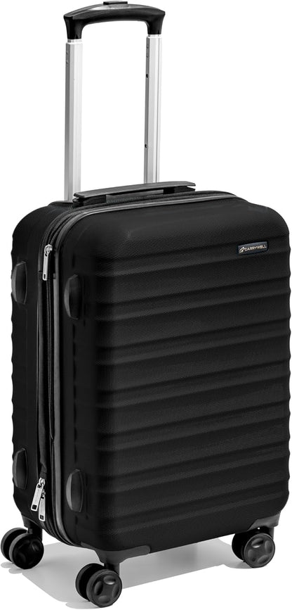 (Not Made In China) Carry-On Luggage Hardside Spinner, 4 Wheels, Lightweight and Expandable 22 Inch Suitcase Rolling Carryon (Black)