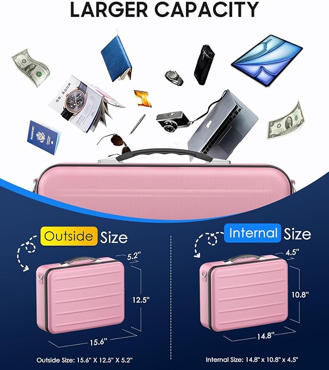 Fireproof Document Box with Lock, Hard-Shell Fireproof Safe for Home Documents, Portable Travel Fire Proof File Box for Passport Laptop Certificates, Rose Gold