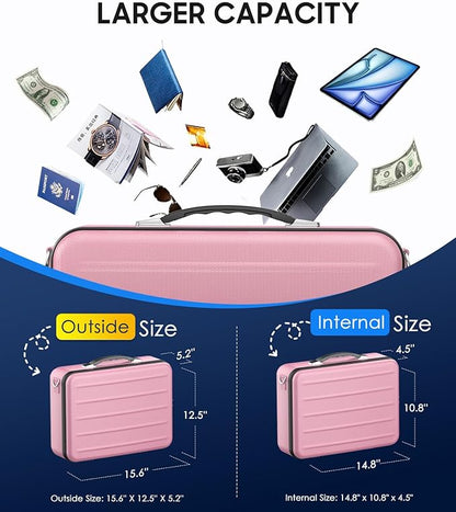 Fireproof Document Box with Lock, Hard-Shell Fireproof Safe for Home Documents, Portable Travel Fire Proof File Box for Passport Laptop Certificates, Rose Gold