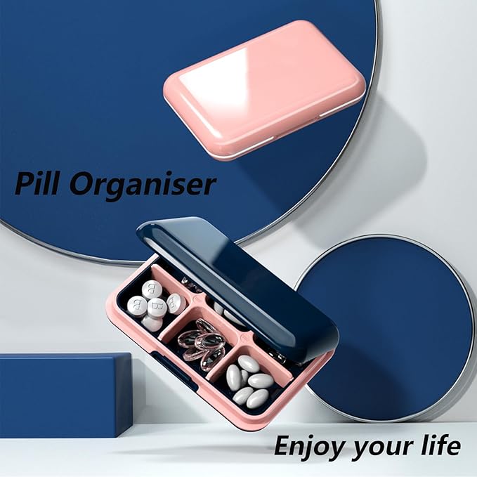 Pill Box Waterproof Travel Pill Case Portable Daily Pill Container Pill Holder Purse 6 Compartments Pocket Compact Medicine Organizer for Vitamin,Fish Oils,Supplements,Medication (Large Pink)