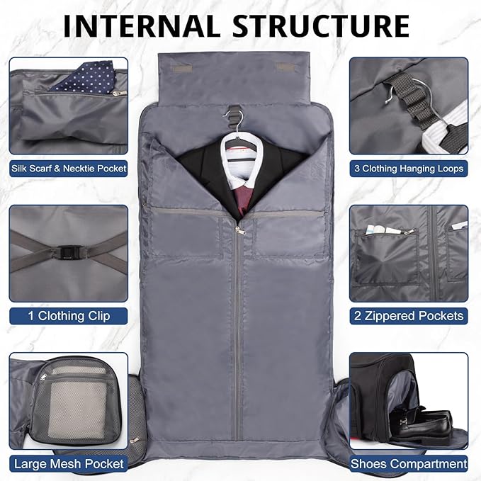 3-in-1 Tactical Garment Bag For Men,55L Large Capacity Convertible Suit Bag,Garment Bags For Hanging Clothes With Shoes Compartment, Multi-Functional Suit Bag For Travel Business