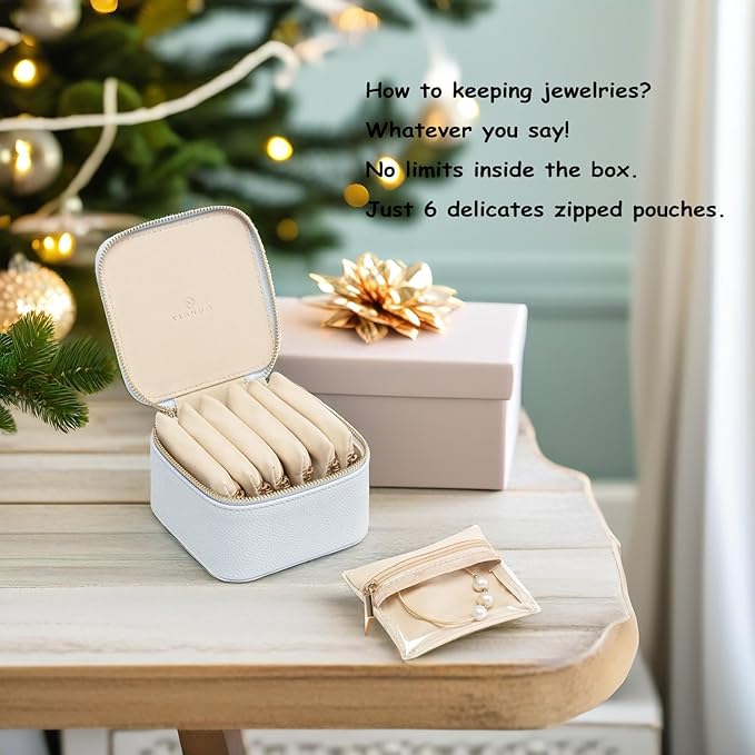 Vlando Travel Jewelry Box Organizer - 6 Small Velvet Zipped Pouches Pockets for Jewelries Necklaces Rings Earrings Sorting Storage, Baby Blue