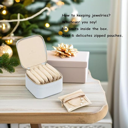 Vlando Travel Jewelry Box Organizer - 6 Small Velvet Zipped Pouches Pockets for Jewelries Necklaces Rings Earrings Sorting Storage, Baby Blue