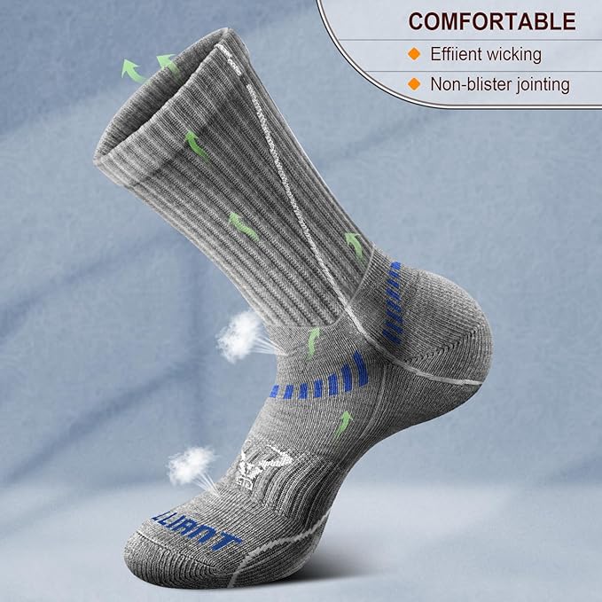 BULLIANT Compression Socks for Men 6Pairs, Athletic Crew Socks Cushioned For Men Sports Running-Arch Support