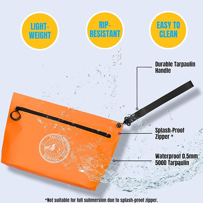 3-Pack Tactiko Heavy-Duty Splash Water Resistant Zipper Pouches - Hold-All Organizers for Dry Bags, Travel Bags (3, Orange/Gray/Black)