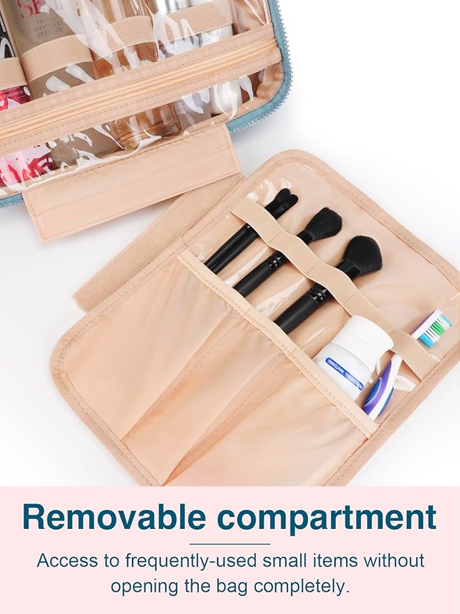 Women's Hanging Toiletry Bag, Waterproof Travel Cosmetic Organizer with Jewelry Storage, Large Capacity Makeup Case for Full-Size Skincare & Bathroom Essentials, Portable Cosmetic kit, Blue