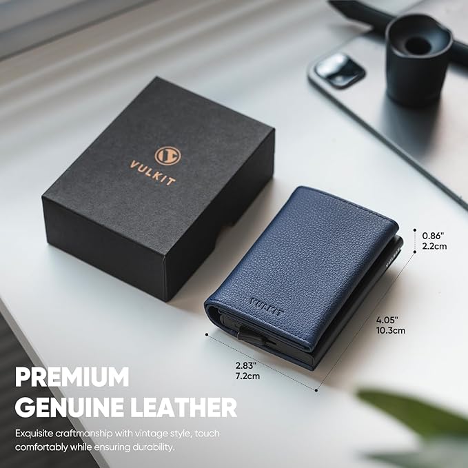 VULKIT Pop up Wallet Minimalist Cash Wallets RFID Blocking Leather Smart Credit Card Holder with Magnetic Closure for Men