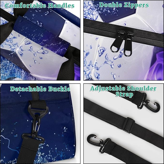 Personalized Kids Duffel Bag for Girls Boys Traveling Sport Soccer Ball Fire Small Sport Gym Bag Custom Overnight Weekender Tote Bag Carry on Teen Dance Bag for Gymnastic Ballet