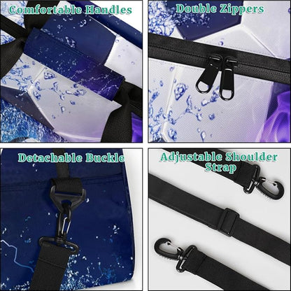 Personalized Kids Duffel Bag for Girls Boys Traveling Sport Soccer Ball Fire Small Sport Gym Bag Custom Overnight Weekender Tote Bag Carry on Teen Dance Bag for Gymnastic Ballet