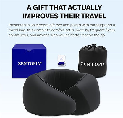 Memory Foam Travel Neck Pillow – Ergonomic 360° Head & Neck Support for Airplanes, Car & Home – Compact Washable Cover, Carry Bag & Earplugs – Best Neck Pillow Airplane, Travel Pillow for Long Flights
