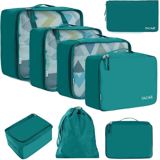 BAGAIL 8 Set Packing Cubes Luggage Packing Organizers for Travel Accessories-Aqua Color