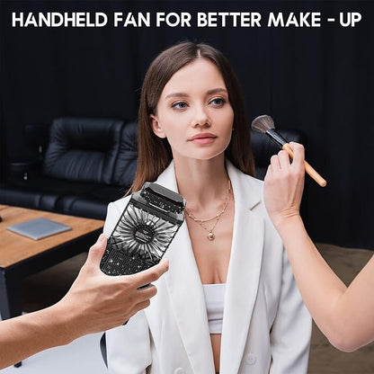 LIGHTDESIRE DIY Bling Crystal Rhinestones Handheld Fan, Mini Personal Fan, Cooling Small Fan Rechargeable 3 Speeds Mode with Crystal Rhinestones Sticker Sheet(Black Fan with DIY Diamon)