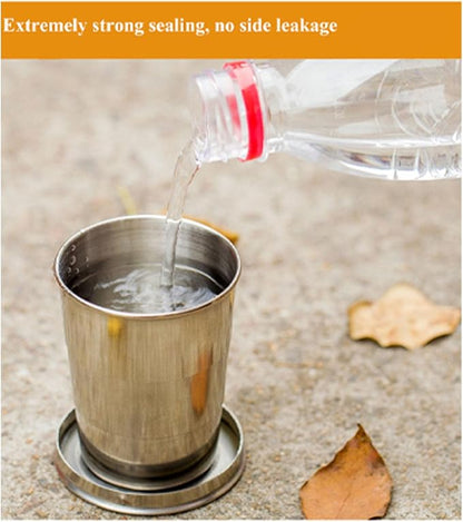 Outdoor Travel Collapsible Cup, Stainless Steel Folding Camping Cup, Portable Drinking Mug With Keychain for Hiking and Picnic (450ML)