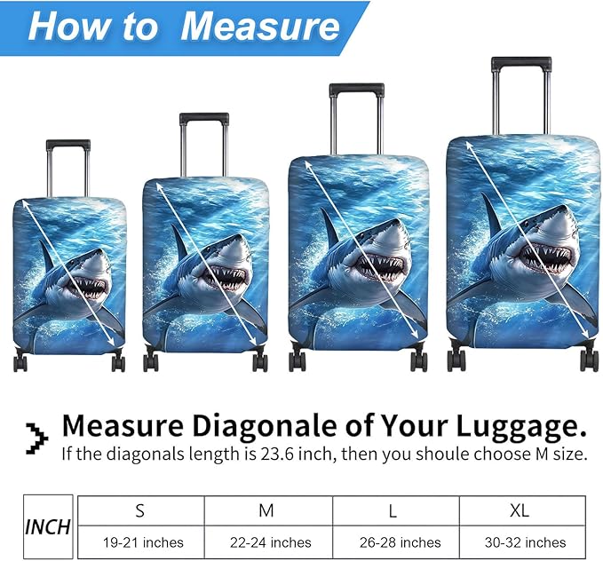 Luggage Cover Protector for 26-28 Inch Suitcases, TSA Approved Elastic Travel Suitcase Covers, Anti-Scratch Washable Luggage Sleeve for Carry On & Checked Bags, White Shark