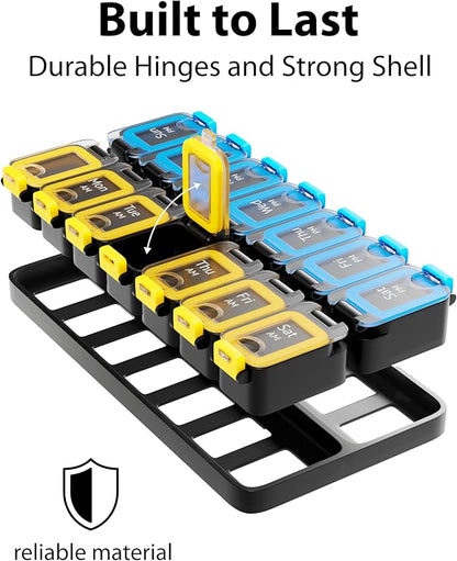 Large Weekly Pill Organizer 2 Times a Day – AM/PM Medicine Organizer with Thick Silicone Seal, Upgraded Secure Locks, Moisture-Proof Pill Box with Removable Rows for Travel, Fits Large Supplements