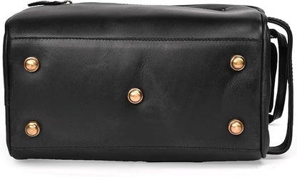 LEATHER VILLAGE Premium Leather Toiletry Travel Pouch With Waterproof Lining - Black | King-Size Handcrafted Vintage Dopp Kit Bag, Shaving & Bathroom Organizer, Gift for Men & Women