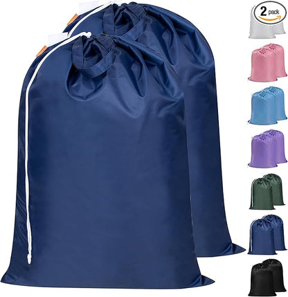 Polecasa Heavy Duty Large Laundry Bag with 130gsm Tear Resistant Fabric and Handles, Easy to Carry Dirty Clothes Drawstring Bag,Perfect for College Dorm, Travel, 2 Pack 28”x36”, Navy