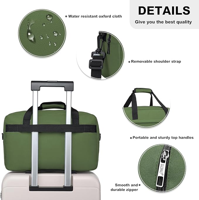Kono Travel Duffel 20L Under Seat Carry-On Sports Tote Gym Weekender Overnight Bag - 15.75"x9.84"x7.87" Green