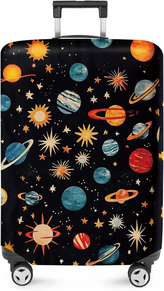 ANNA QUEEN Galactic Planets Luggage Cover, Cosmic Planets & Stars Design, Stretchable, Washable Travel Sleeve for 20-34 Inch Luggage