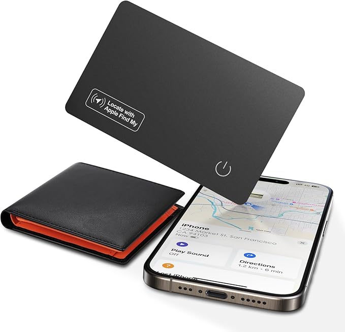 Air-Tag Wallet Tracker Card (iOS Only) - 0.07in Slim Tracking Card, IP68 Waterproof Bluetooth Smart Card, Work with Apple Find My, [Apple MFi Certified], Item Finder for Luggage, Passports, Purse