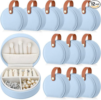 Weysat 12 Pack Travel Jewelry Case Mini Leather Bridesmaid Jewelry Gift Box Bulk Small Earring Storage Organizer (Blue)