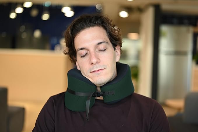 C CUSHION LAB Travel Pillow, Award-Winning Patented Ergonomic Design for Chin & Neck Support Memory Foam Neck Pillow, Compact Airplane Pillow for Traveling, Flight, Car (Hunter Green, Large)