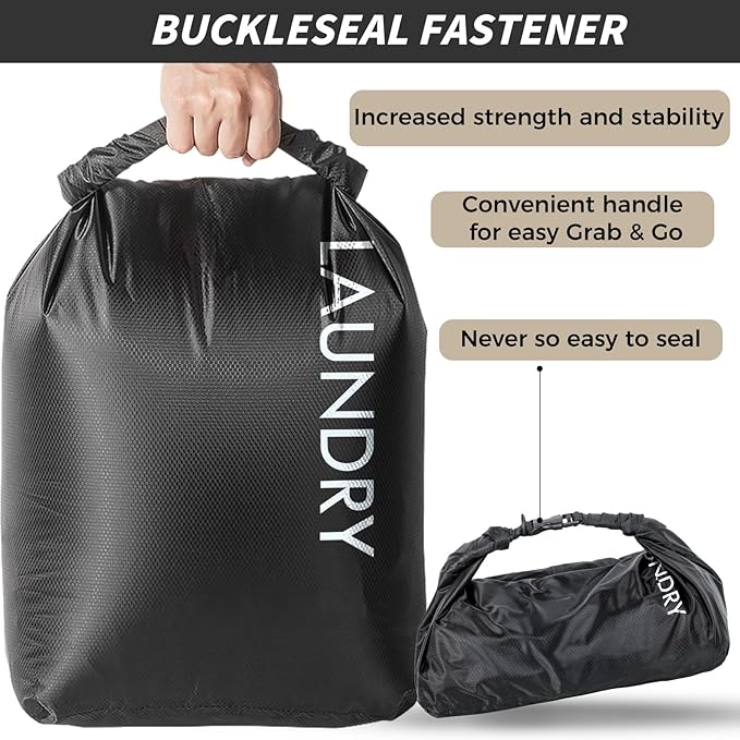 Travel Laundry Bag, Vacuum Compression Dirty Clothes Travel Bag Waterproof Wet Dry Bags Large Capacity Space Saver Bags Reusable Camp Clothes Organizer for Sports College Dorm Laundromat (1 Pcs )Black