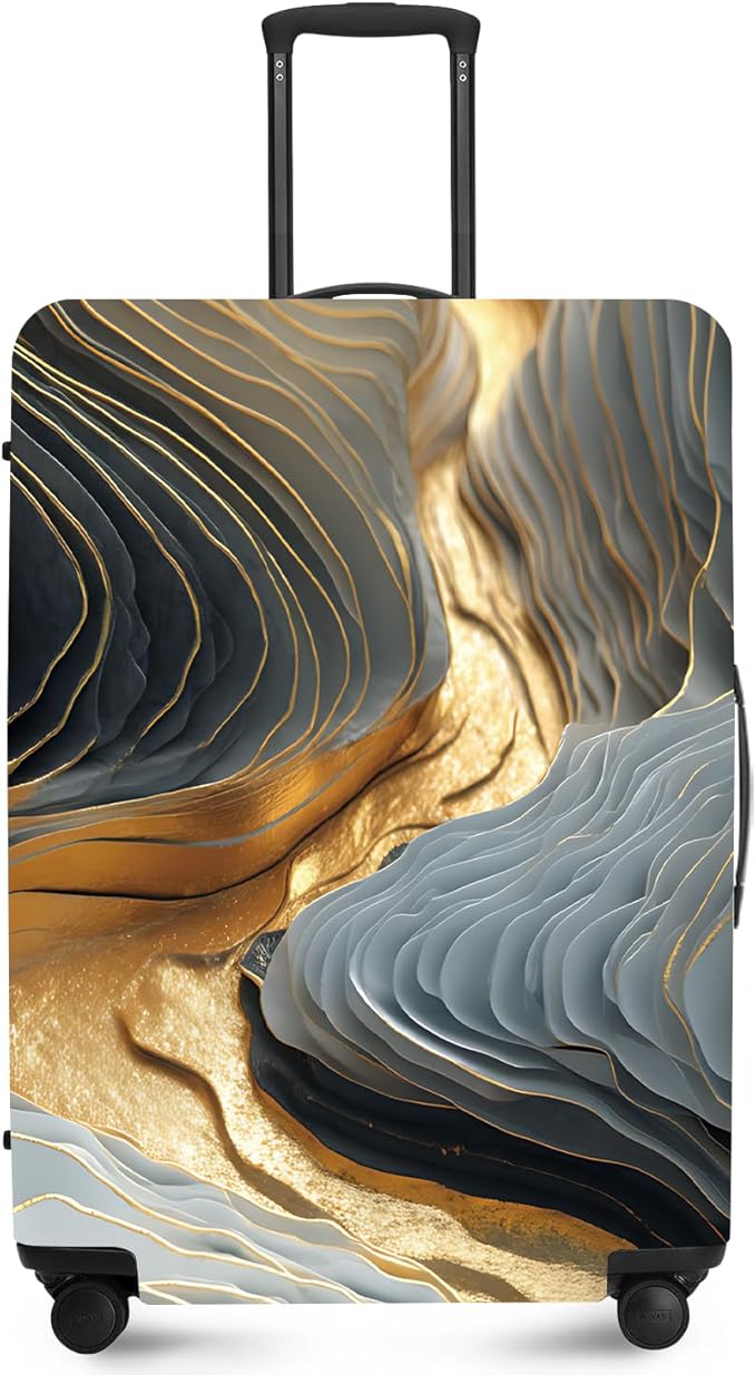 FOREVER QUEEN Gradient Black Gray Gold Marble Luggage Cover Suitcase Protector Suitcase Cover Anti-Scratch,Stretchable Bag Cover Washable Durable Polyester