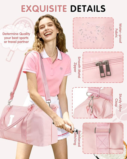 Initial Travel Duffel Bag Sports Gym Bag for Girls Teen Birthday Gifts,Pink Personalized Weekender Bag Carry On Tote Bags for Women Men,Waterproof Overnight Luggage Bag with Trolley Sleeve(Letter L)