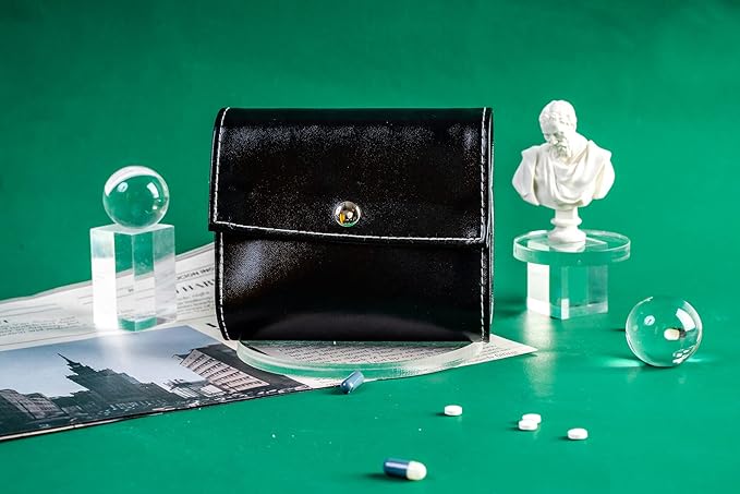 Pill Organizer,LIZIMANDU Weekly Travel Pill Case Box Medication Reminder Daily AM PM, Day Night 7 Compartments,for 4 Times A Day, 7 Days a Week-Includes Leather PU Carrying Case (Pure Black)