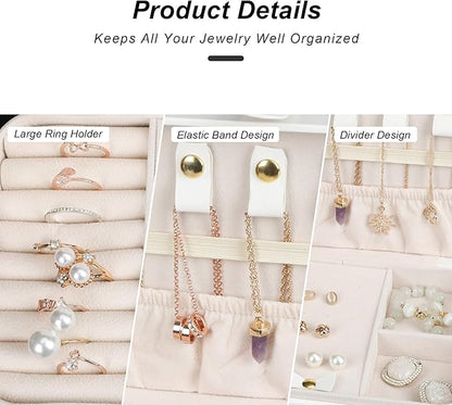 Small Jewelry Box, Travel Jewelry Case Portable Jewelry Boxes for Women, 2-Layer Mini Jewelry Travel Organizer, Gift for Women Girls,White D