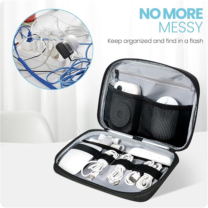Electronics Organizer Bag, Portable Cable Organizer Case Travel Electronic Accessories Storage Case - Travel storage bag for Cables, Chargers, Phone, SD Cards - Black