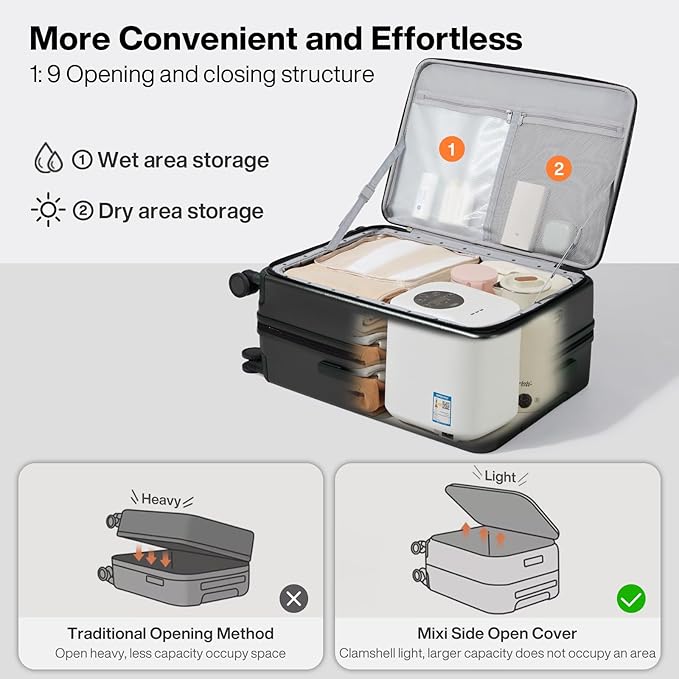 mixi 20 Inch Expandable Carry On Luggage PC Hard Shell Suitcase Top Opening Rolling Travel Suitcases with Spinner Wheels & TSA Lock, Black