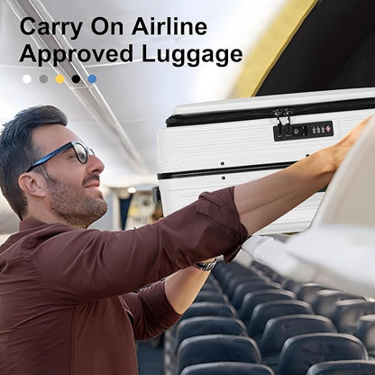 20 Inch Carry On Luggage Airline Approved, Aluminum Frame Top Opening Lightweight ABS+PC Hard Shell Suitcases with 360° Spinner Wheels, TSA Lock (White, 1 PC)