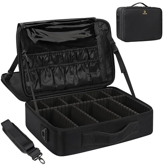 MONSTINA Large Capacity Makeup Case 3 Layers Cosmetic Organizer Brush Bag Barber Train Case Makeup Artist Box for Hair Curler Hair Straightener Brush Set and Cosmetics