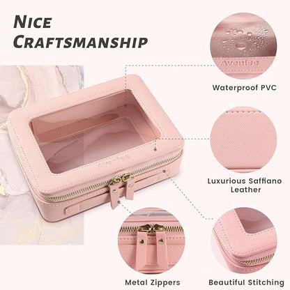 Aveniee Clear Makeup Bag Organizer,Large Travel Toiletry Bag for Women, Waterproof Cosmetic Pouch with Zippers,Car Organizers and Storage Case for Accessories,Pink
