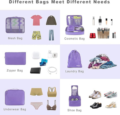 BAGAIL 8 Set Packing Cubes Luggage Packing Organizers for Travel Accessories-Light Purple