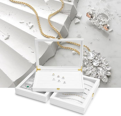 Oirlv White Leather Acrylic Lid Jewelry Necklace Organizer Box Necklace Bracelet Display Holder Case Drawer Insert Women Gift