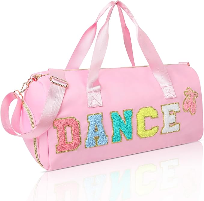 Dance Bag for Girls, KUIRAN Travel Duffel Bag with Shoe Compartment Lightweight Gym Sport Ballet Weekender Bag - Pink/Shoe Compartment