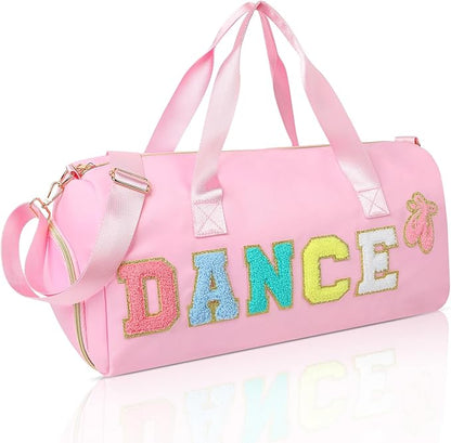 Dance Bag for Girls, KUIRAN Travel Duffel Bag with Shoe Compartment Lightweight Gym Sport Ballet Weekender Bag - Pink/Shoe Compartment