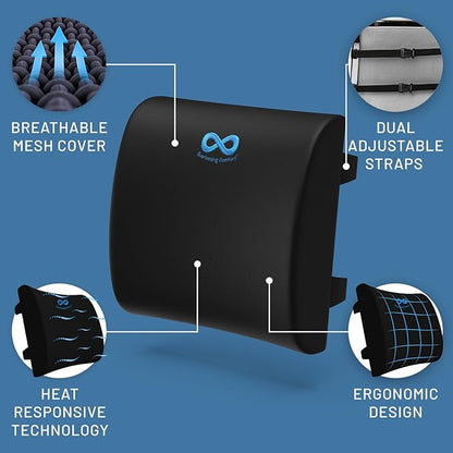 Everlasting Comfort Lumbar Support Pillow for Office Chair - Memory Foam Back Cushion for Car Seat - Promotes Better Posture, Back Pain Relief - Ideal Gaming and Desk Chairs Work and Home Essentials