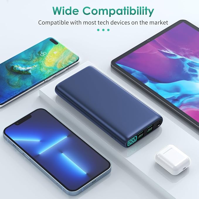 Portable Charger 38800mAh,LCD Display Power Bank,5 USB Outputs Battery Pack Backup, USB-C 3A in&out Travel Essential Portable Phone Charger For iPhone 17/16/15/14/13 Pro/12,Android Samsung Galaxy-Blue