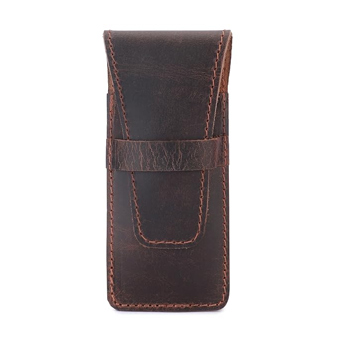 Leather Safety Razor Case Shaving Accessories Straight Safety Razor Holder for Double Edge Personal Care Essentials Handmade Shaver Case for Travel (Brown)