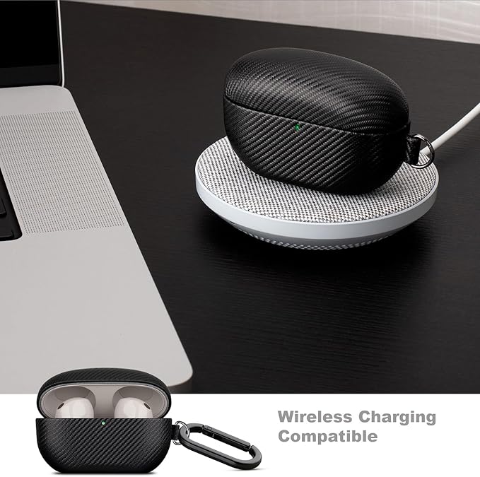 LOPIE Carbon Fiber Texture Case for Sony WF-1000XM5 with Cleaner Kit - Vegan Leather Cover for Earbuds WF 1000XM5 Charging Case - Protective Hard Cover with Keychain - Black