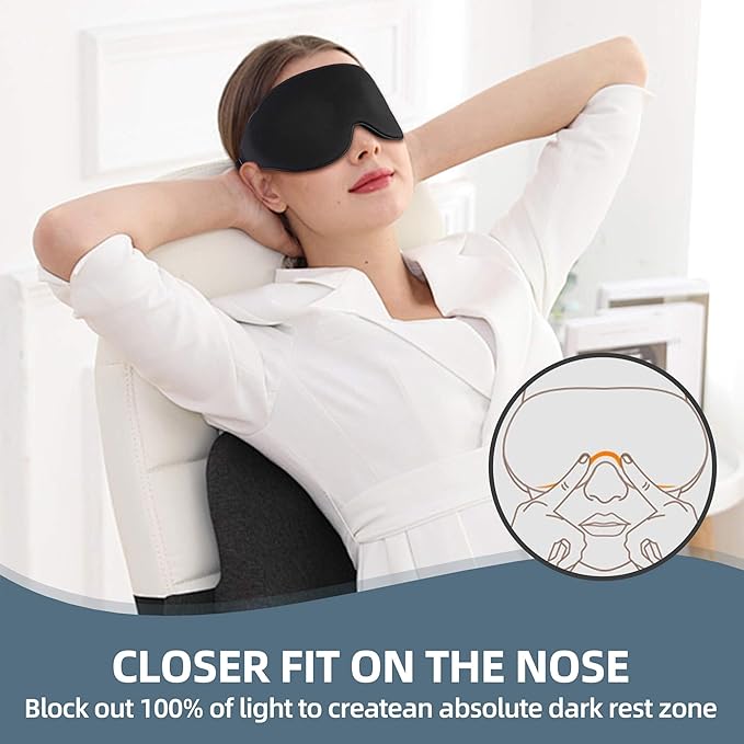 3 Pack 3D Contoured Sleep Eye Mask - with 3 Pack Ear Plugs – Soft Breathable Blackout Sleeping EyeMask for Men Women Adults – Lightweight Zero Pressure Eye Cover for Travel Naps Night Shift Meditation