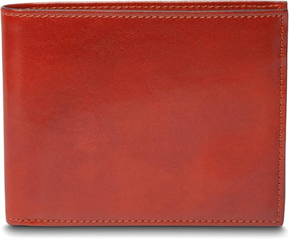 Bosca Men's Old Italian Leather Wallet RFID Blocking Modern Bifold Executive Design 8 Card Slots, Made in Italy - Cognac Brown