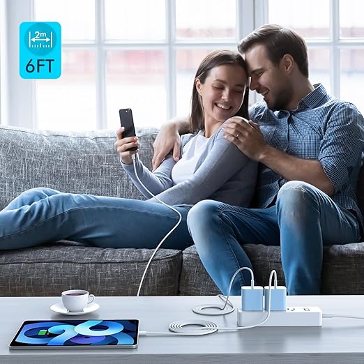 【Apple MFi Certified】20W USB C Fast Charger iPhone 17 16 15 Charge Block 3Pack 6 FT TypeC Fast Charger Cable for iPhone 17/17 Pro/17 ProMax/iPhone 16/16 ProMax/15 Plus All USB C Charging Devices(Blue)